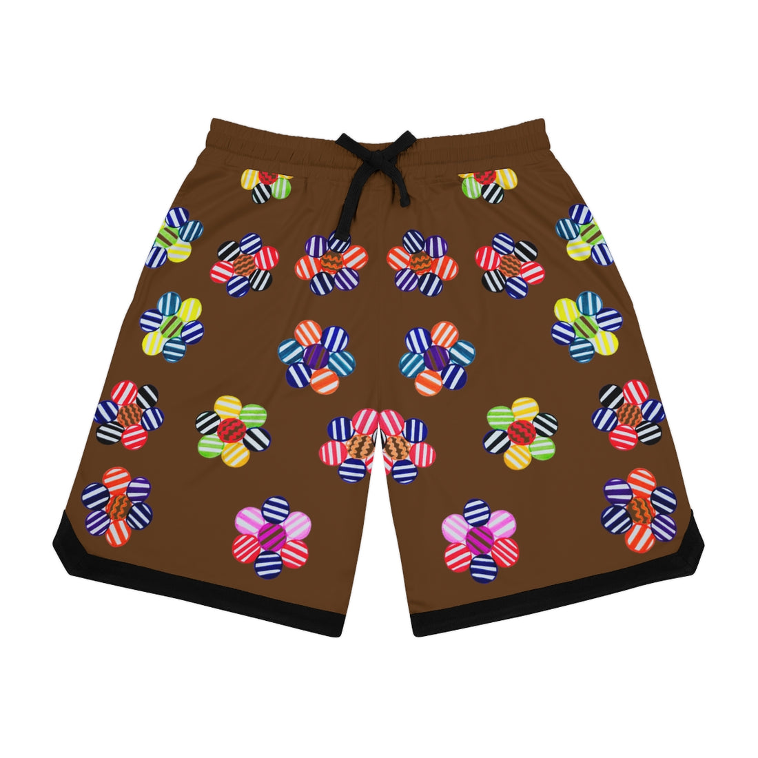 Brown Geo Floral Basketball Rib Shorts (AOP)