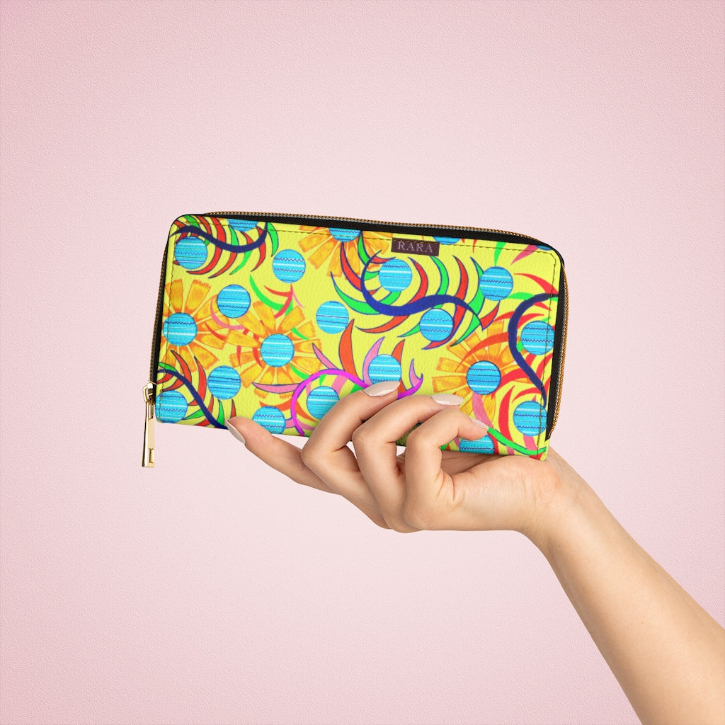 canary Sunflower print clutch wallet