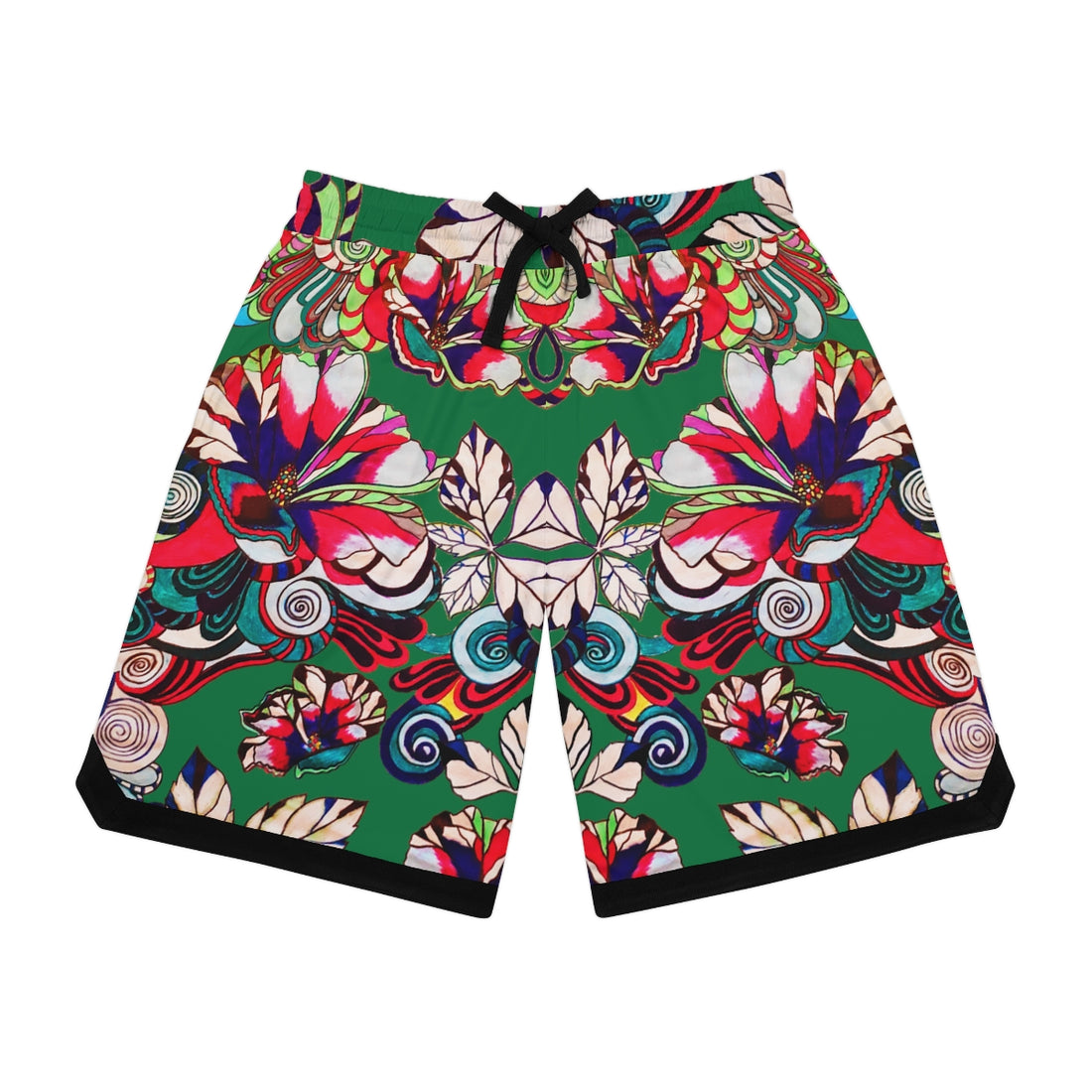 Green Graphic Floral Basketball Rib Shorts (AOP)