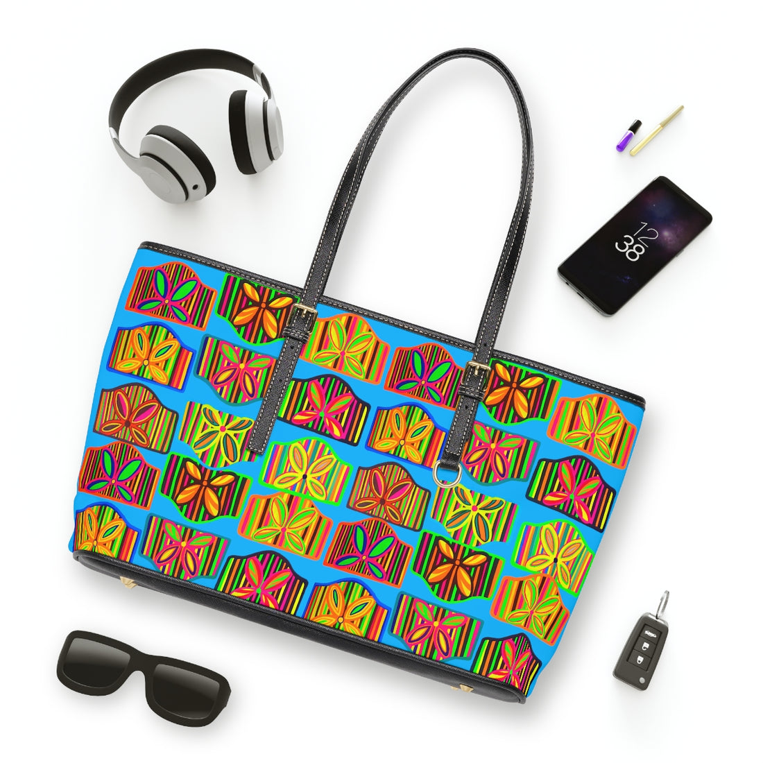 Aqua Deco PU Leather Shoulder Bag