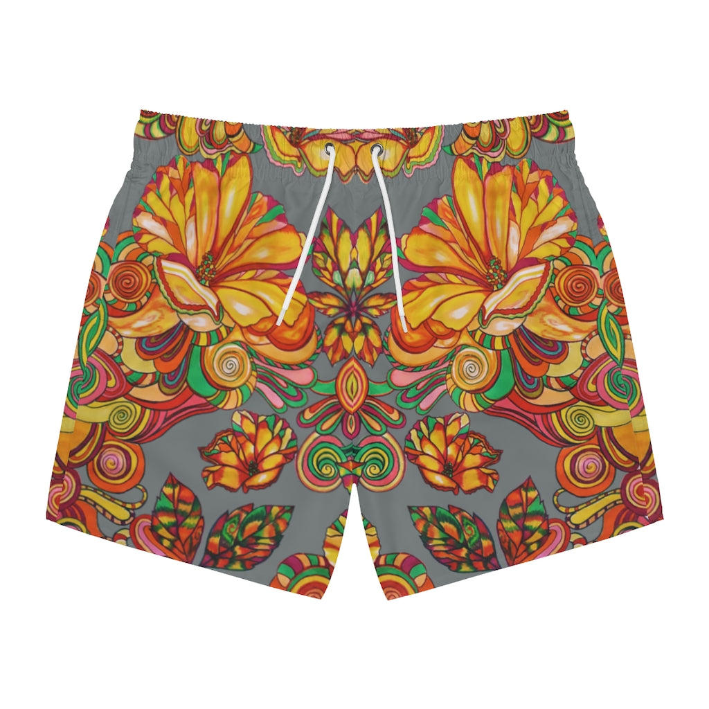 Artsy Floral Men's Ash Swimming Trunks