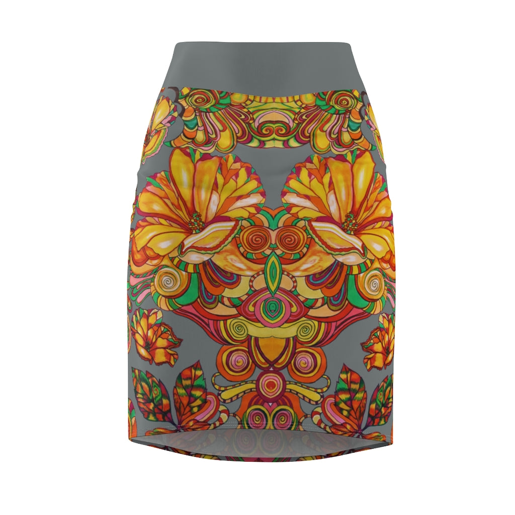 Artsy Floral Ash Pencil Skirt