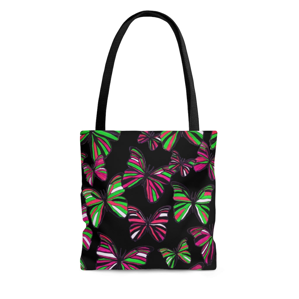 AOP Butterflies BlackTote Bag