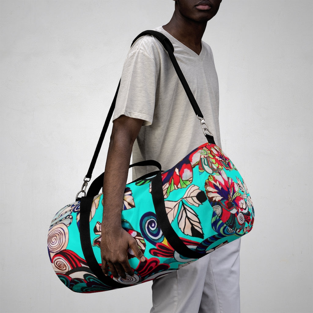 Artsy Floral Pop Cyan Duffel Bag