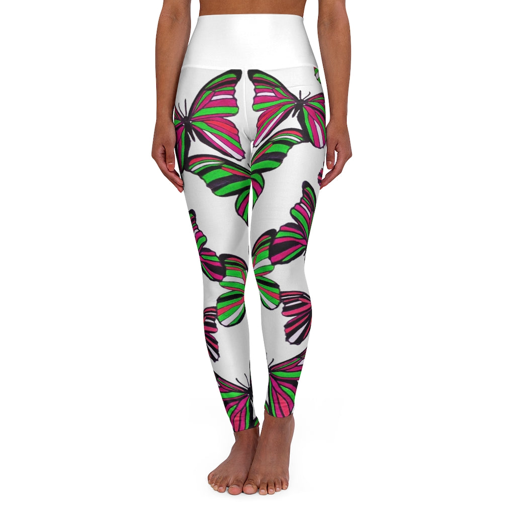 High Waisted White Butterfly Leggings