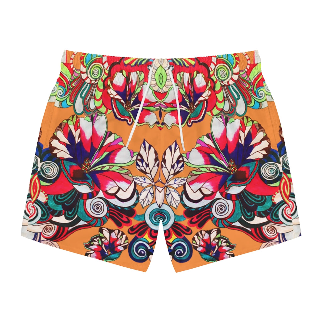 Peach Graphic Floral Pop Men's Swimming Trunks