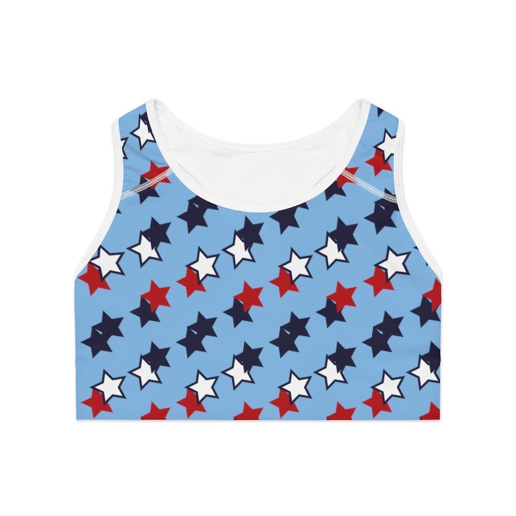 sky blue star print sports bra