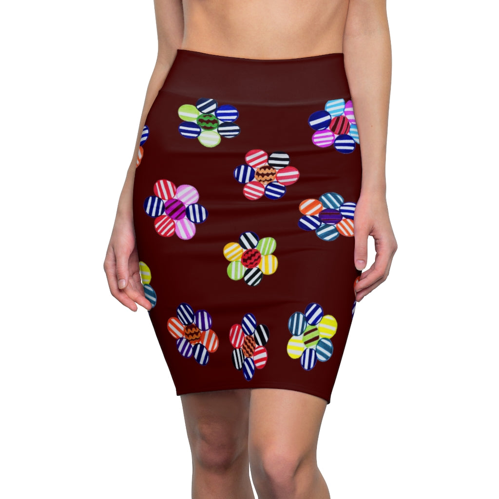marsala striped florals pencil skirt 