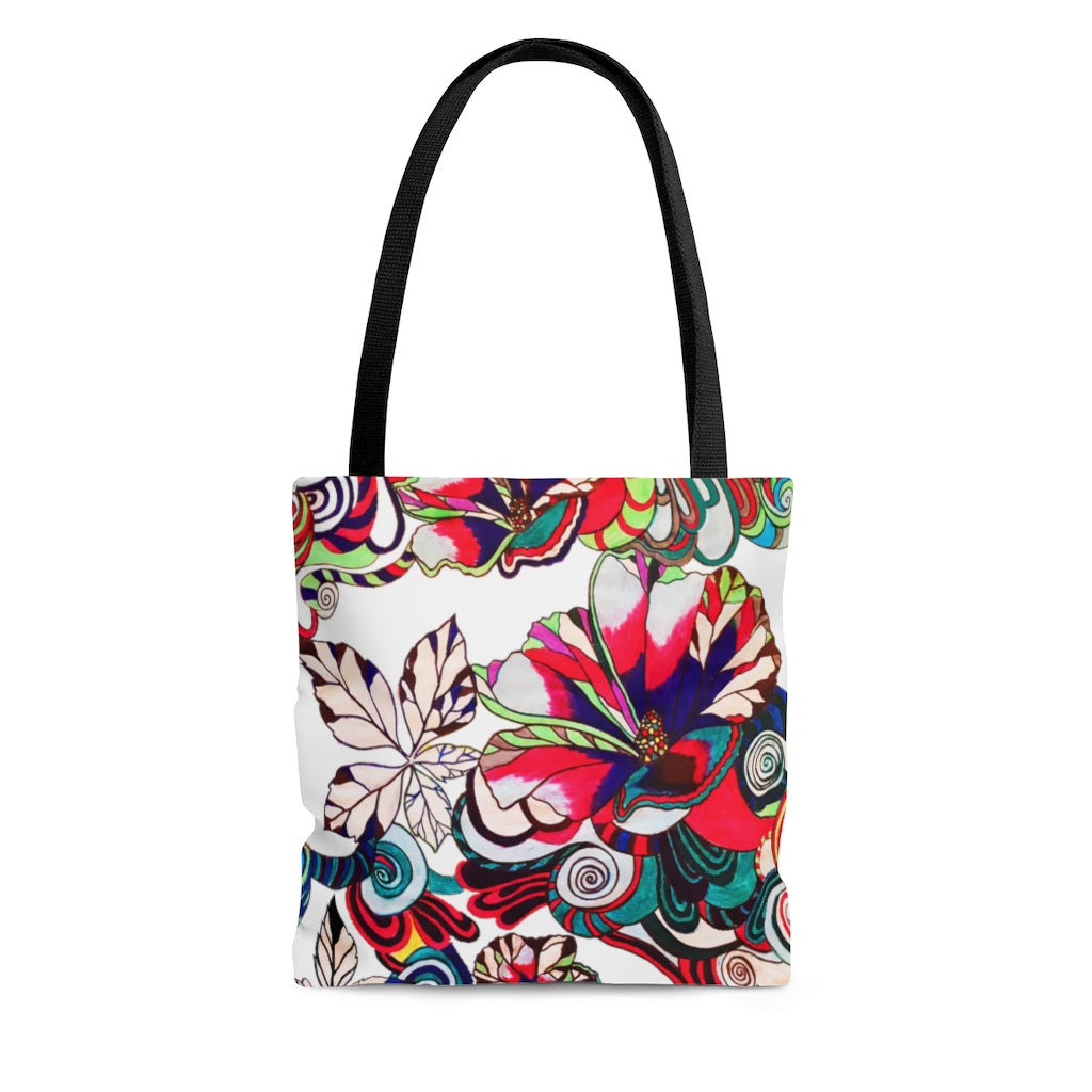 AOP Artsy Floral Pop White Tote Bag