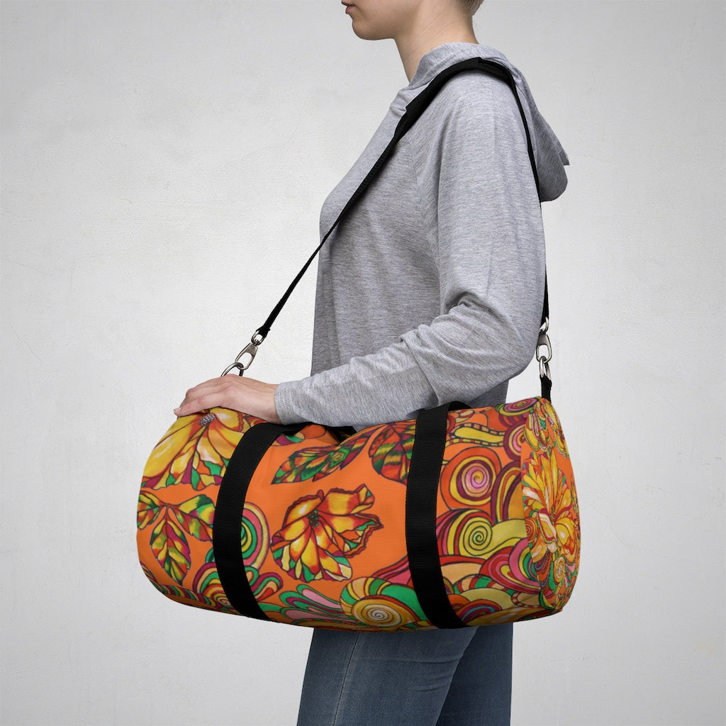 Artsy Floral Orange Duffel Bag