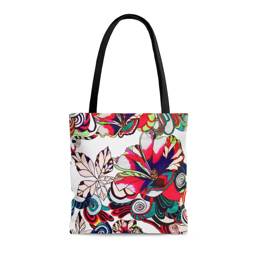 AOP Artsy Floral Pop White Tote Bag