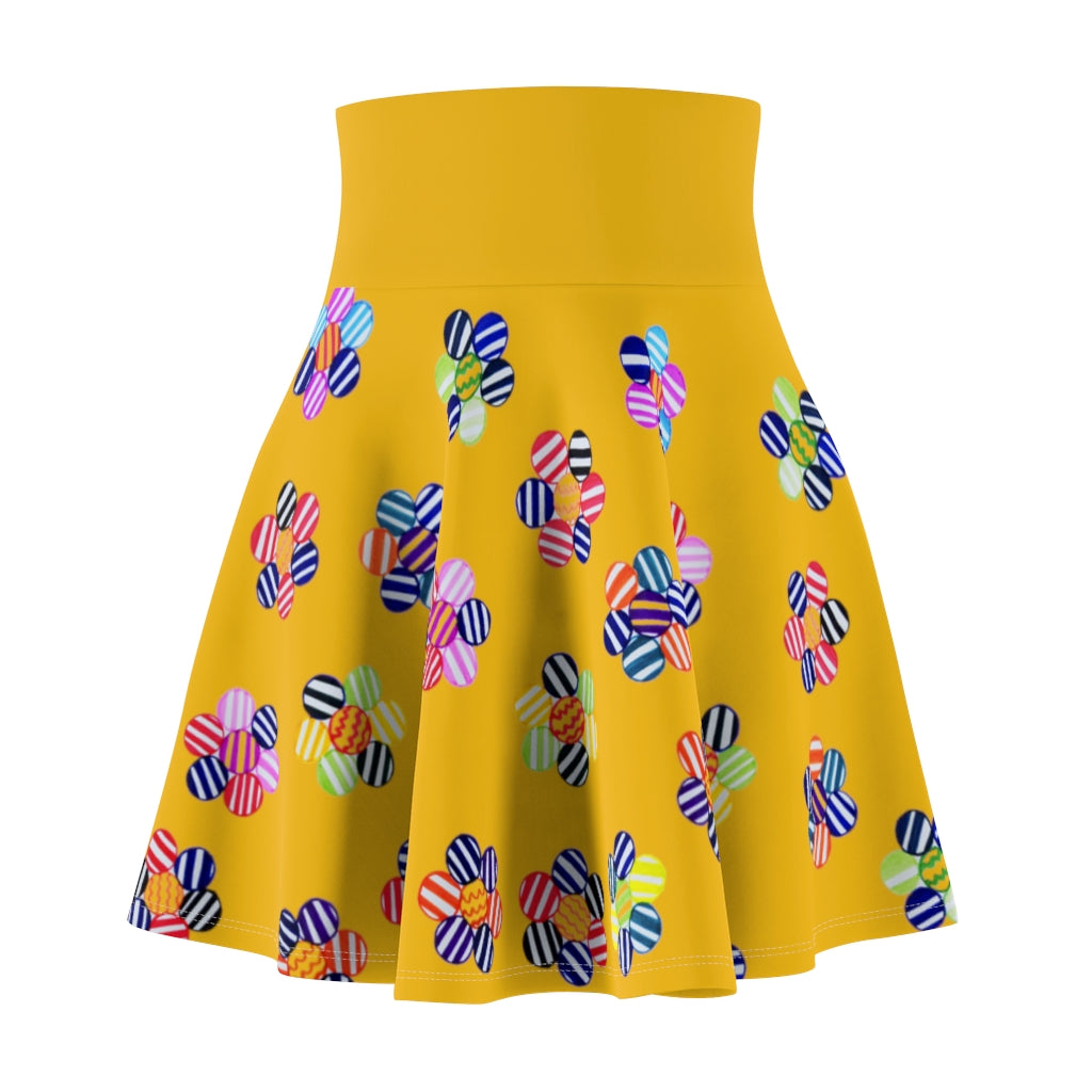 Yellow Striped Floral Skater Skirt