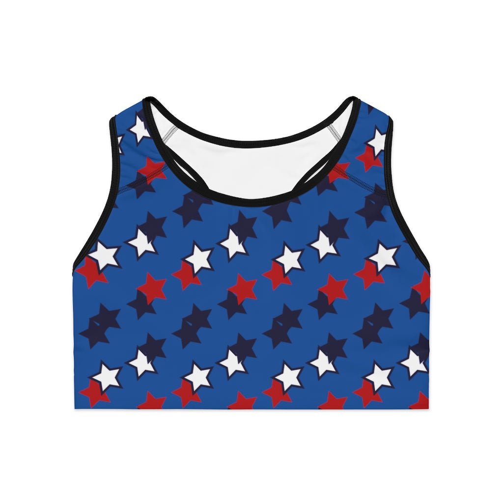 Royal Blue Star Print (AOP) Sports Bra