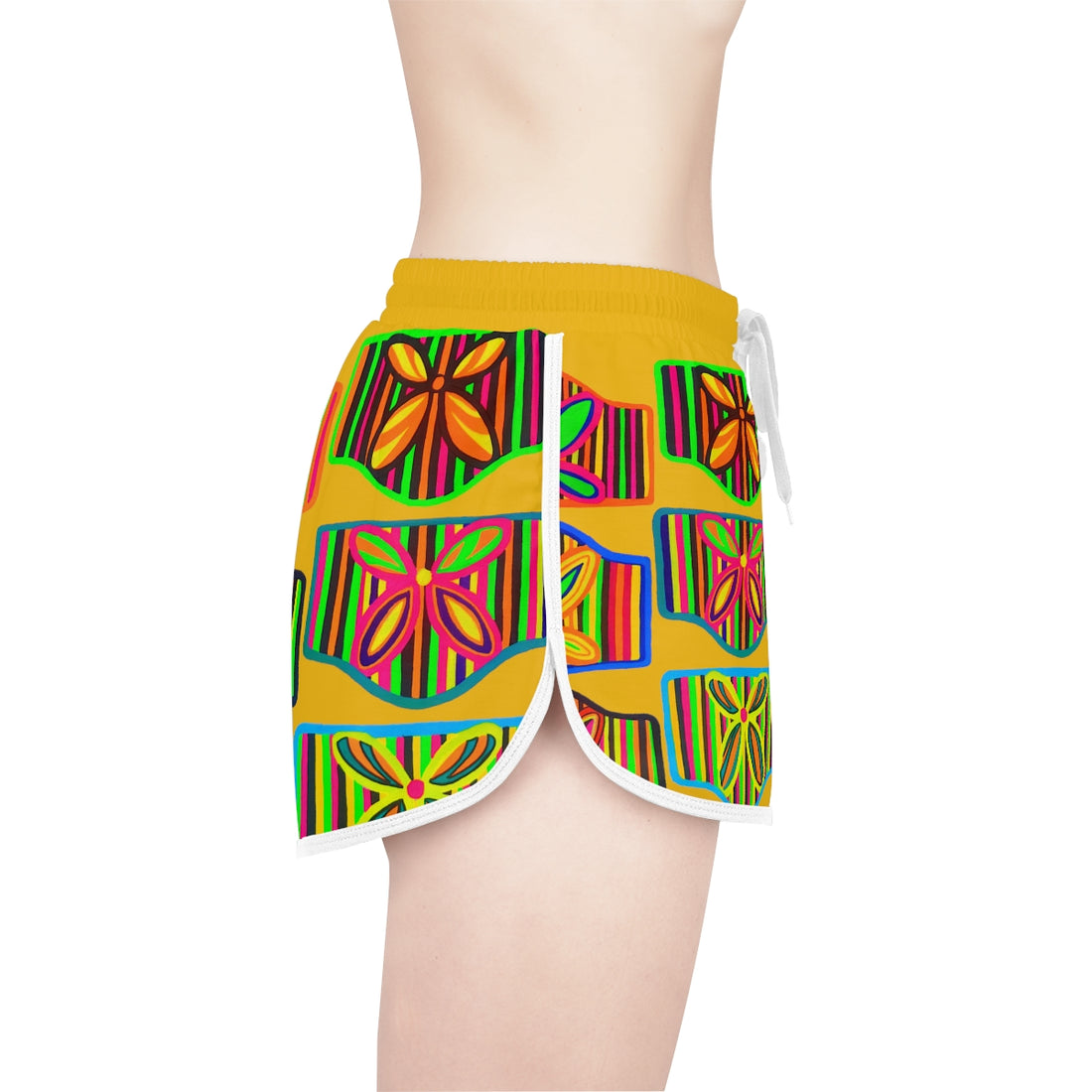 Yellow Deco Print Relaxed Shorts