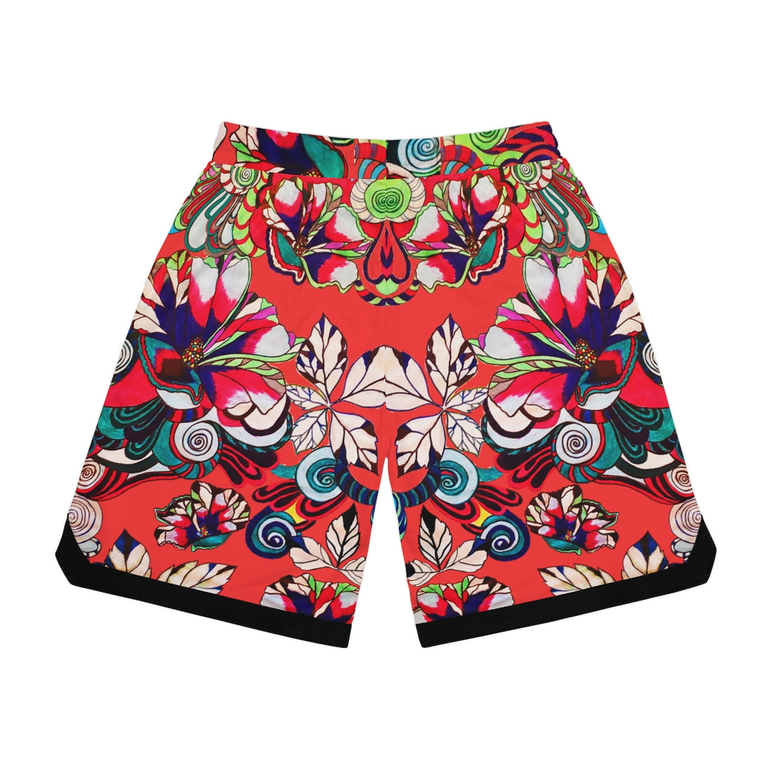 Vermillion Graphic Floral Basketball Rib Shorts (AOP)