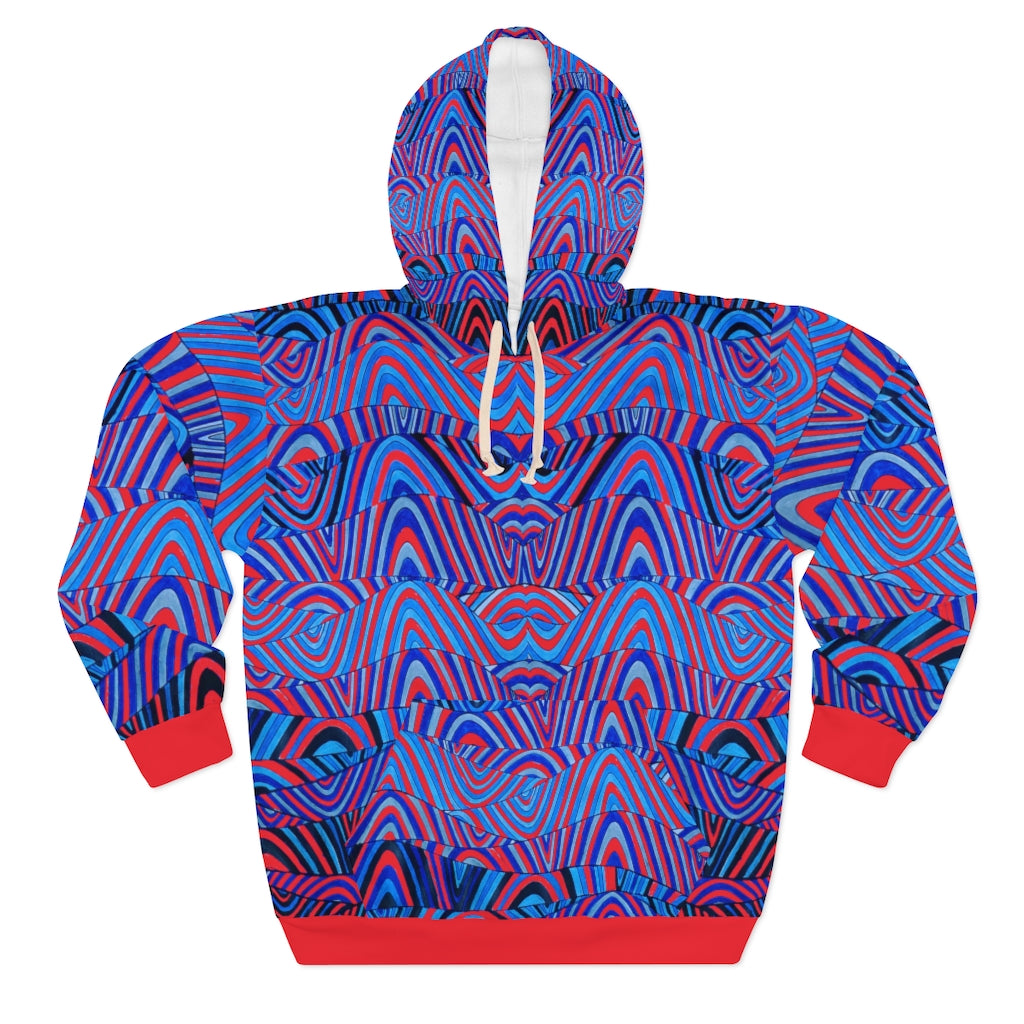 red & blue psychedelic print unisex pullover hoodie
