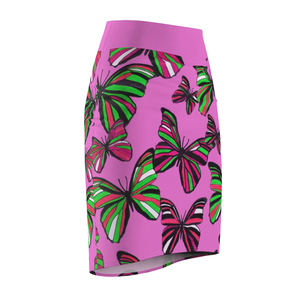Rose Butterflies Pencil Skirt