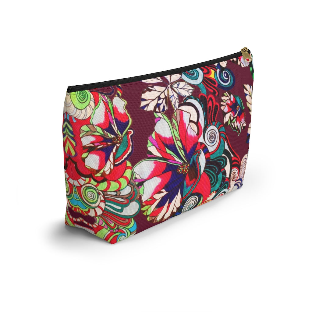 Floral Pop Marsala Accessory Pouch