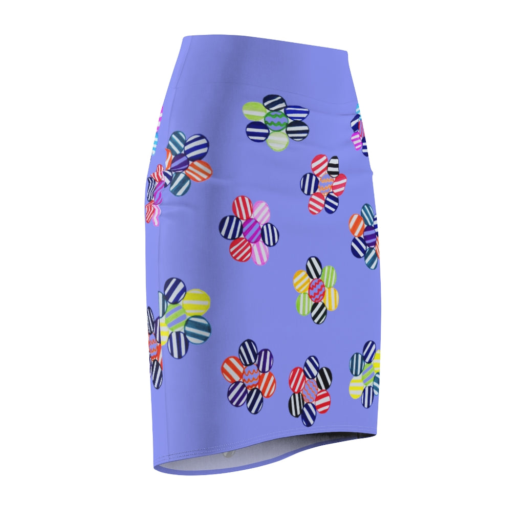 very peri striped florals pencil skirt 