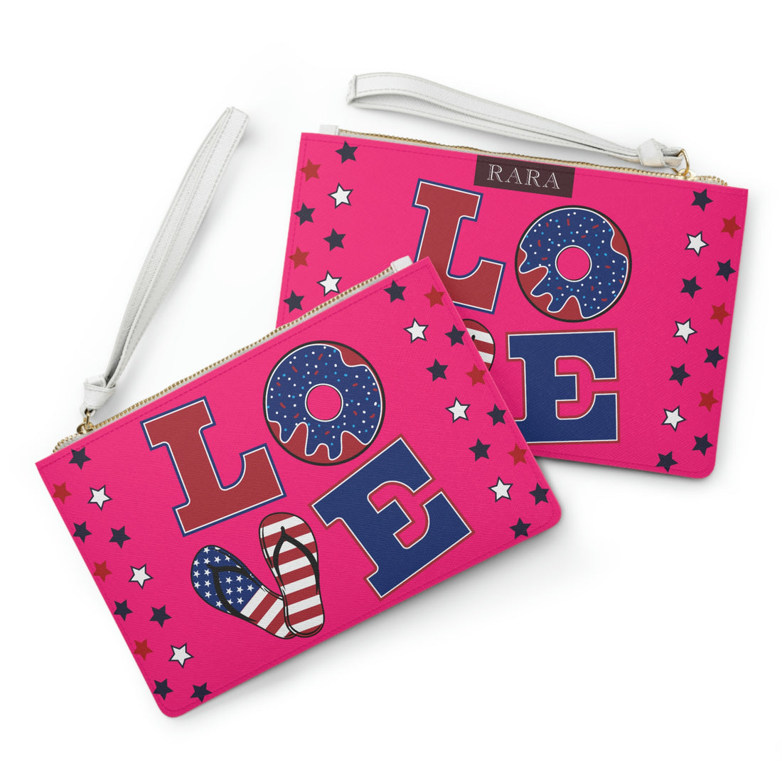 hot pink love typography clutch bag
