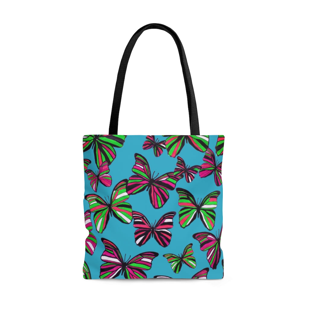 AOP Butterflies Aqua Tote Bag