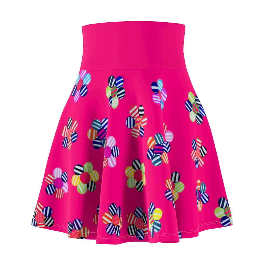 hot pink Striped Floral Skater Skirt