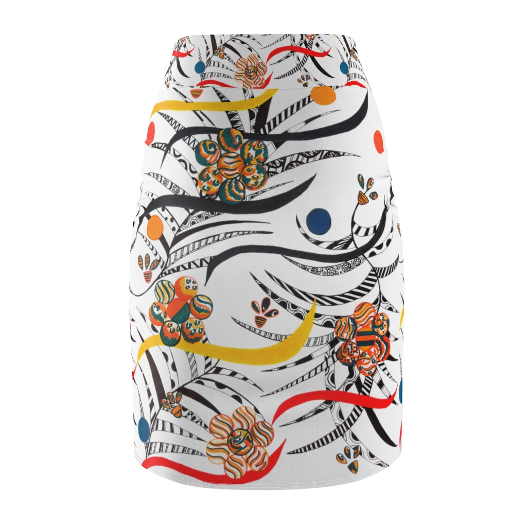 White Wilderness Print Pencil Skirt