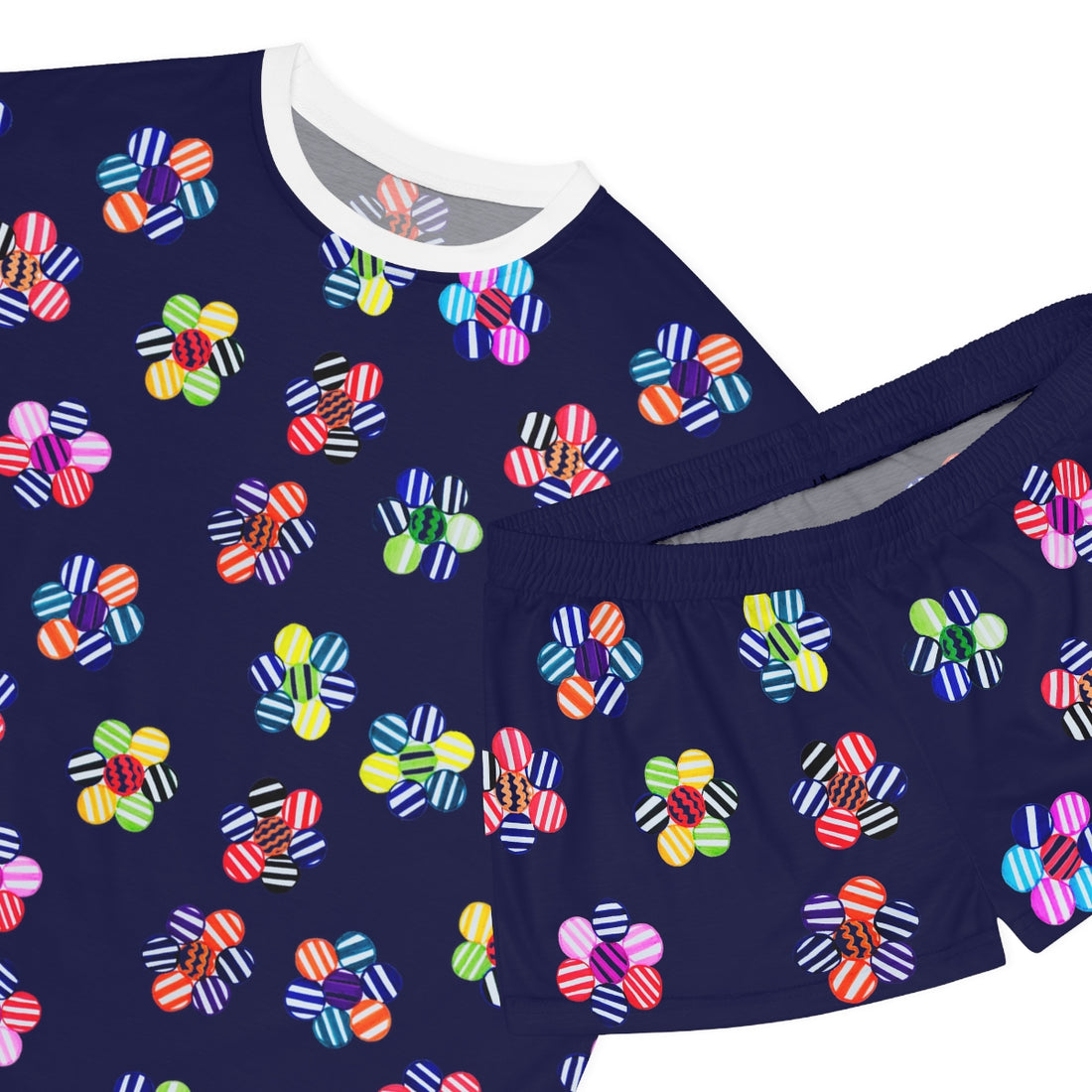 navy ink geometric floral shorts & t-shirt pajama set
