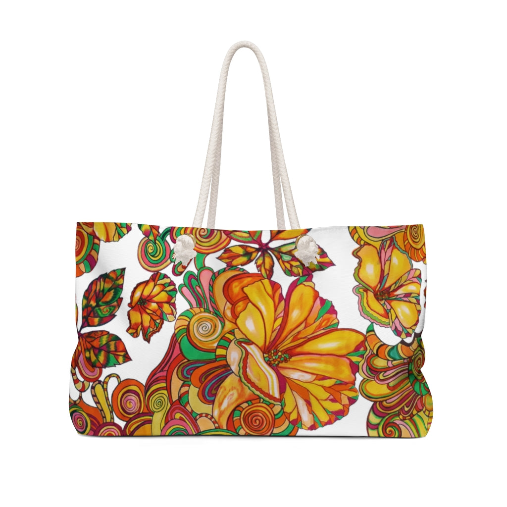 Artsy Floral White Weekender Tote Bag