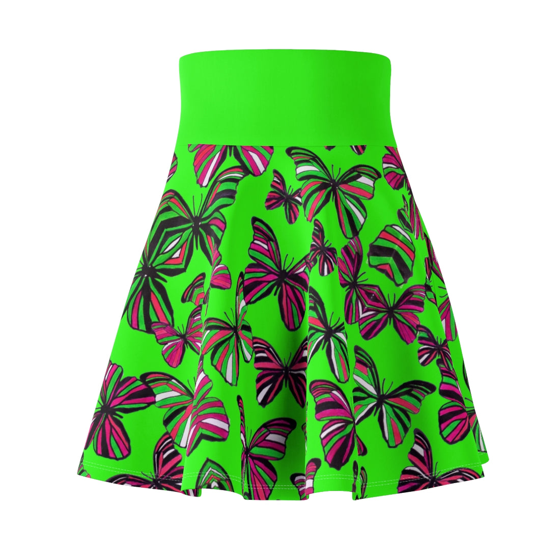 neon green  butterfly print skater skirt 