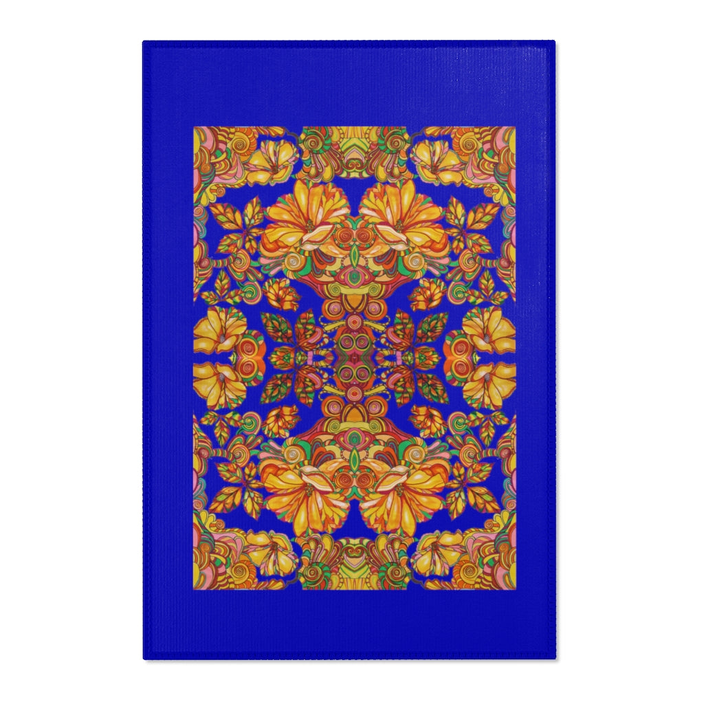 Artsy Floral Royal Blue Area Rug