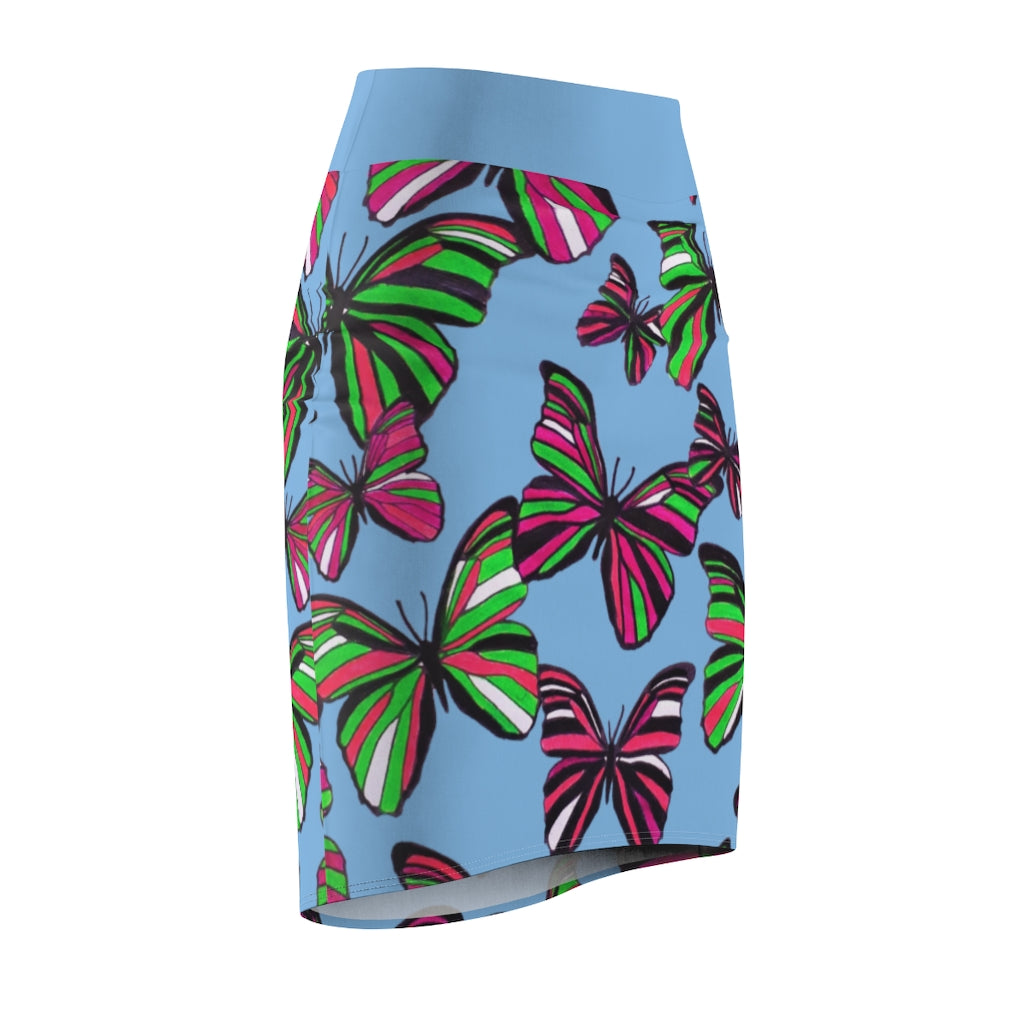 Sky Butterflies Pencil Skirt