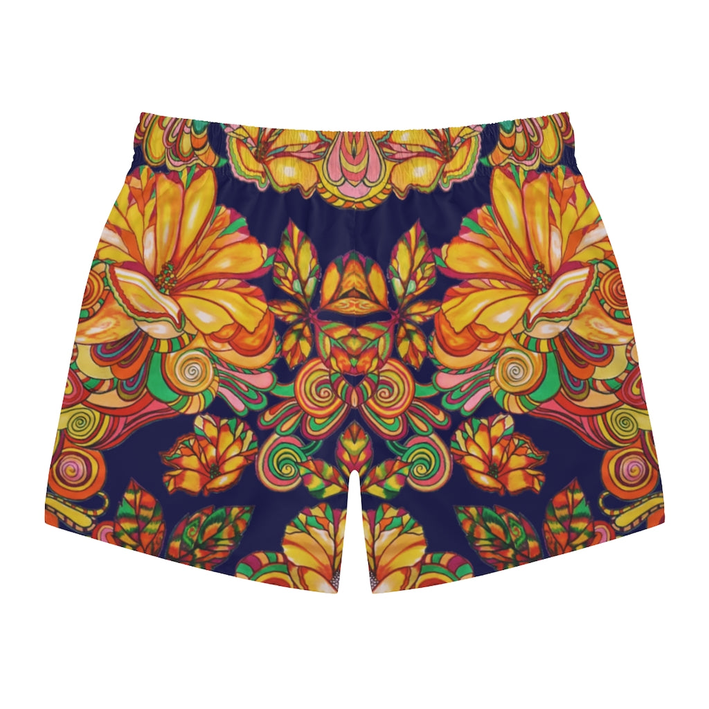 Artsy Floral Men's Ink Swimming Trunks