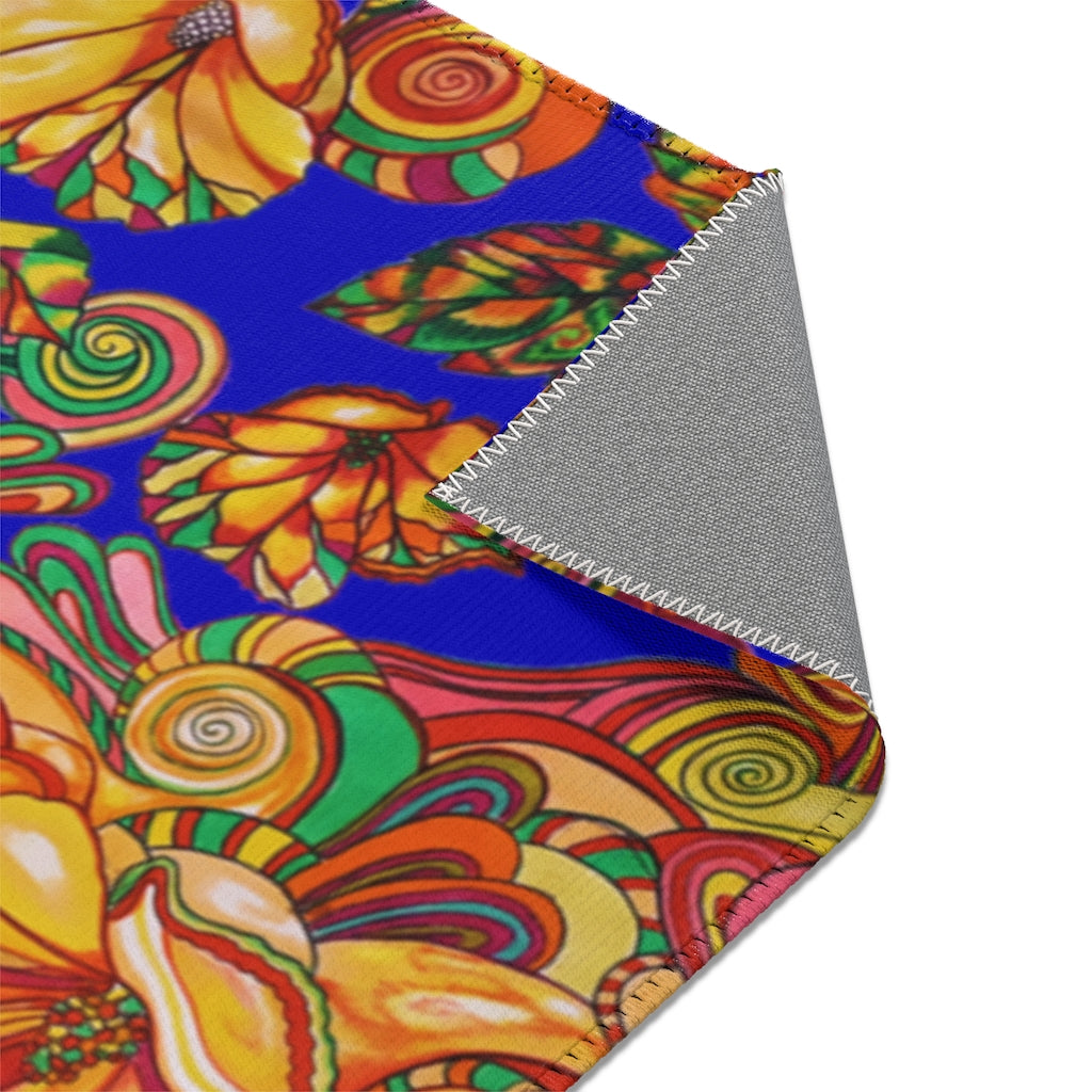 Artsy Floral Royal Blue Area Rug