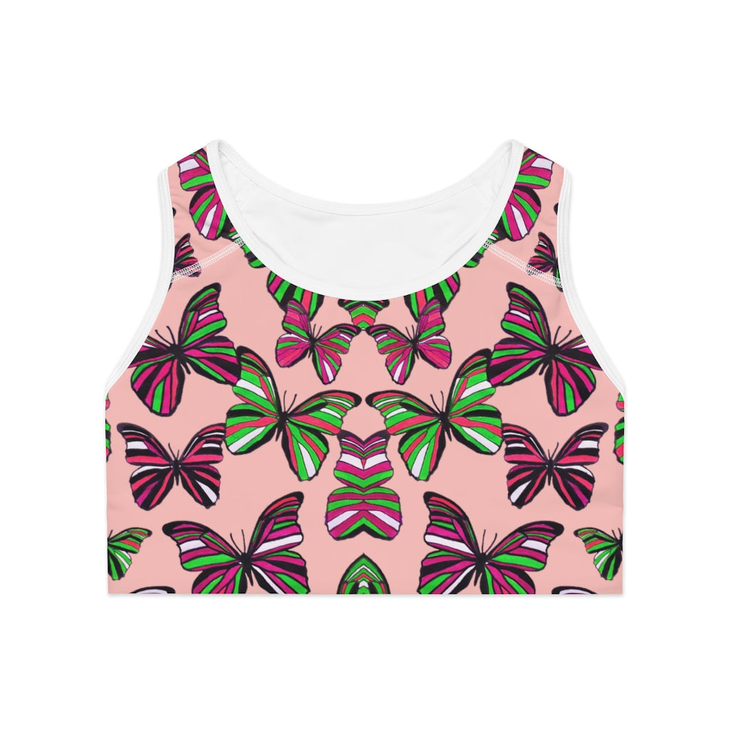 blush butterfly print sports bra