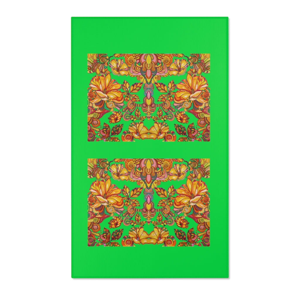 Artsy Floral Lawn Green Area Rug