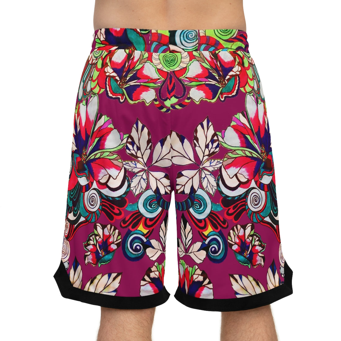 orchid psychedelic waves print basketball shorts
