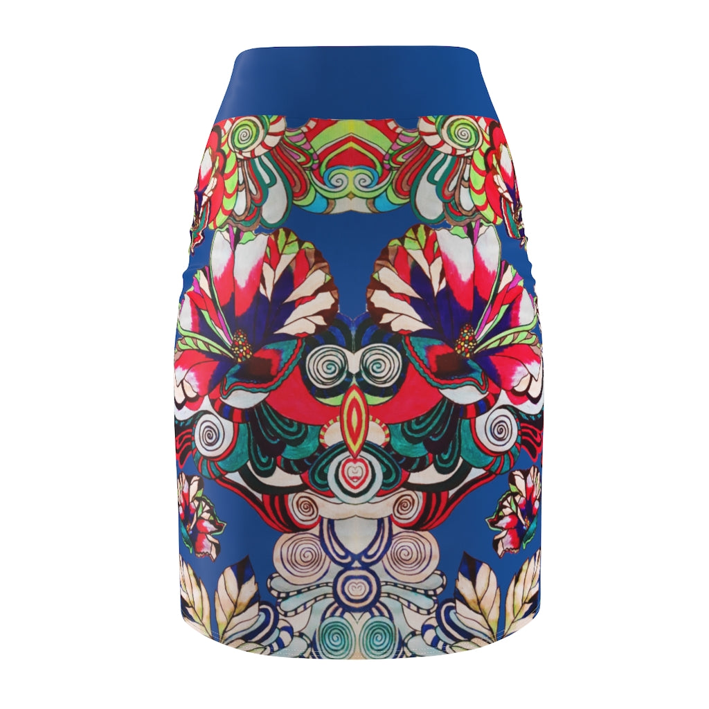 Floral Pop Royal Blue Pencil Skirt