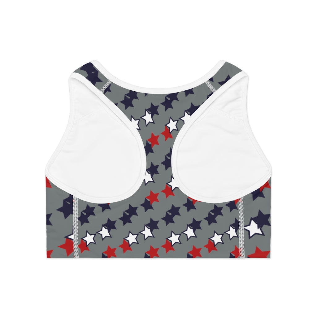 ash grey star print sports bra