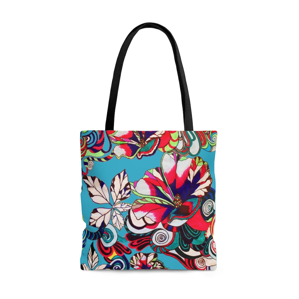 AOP Artsy Floral Pop Aqua Tote Bag