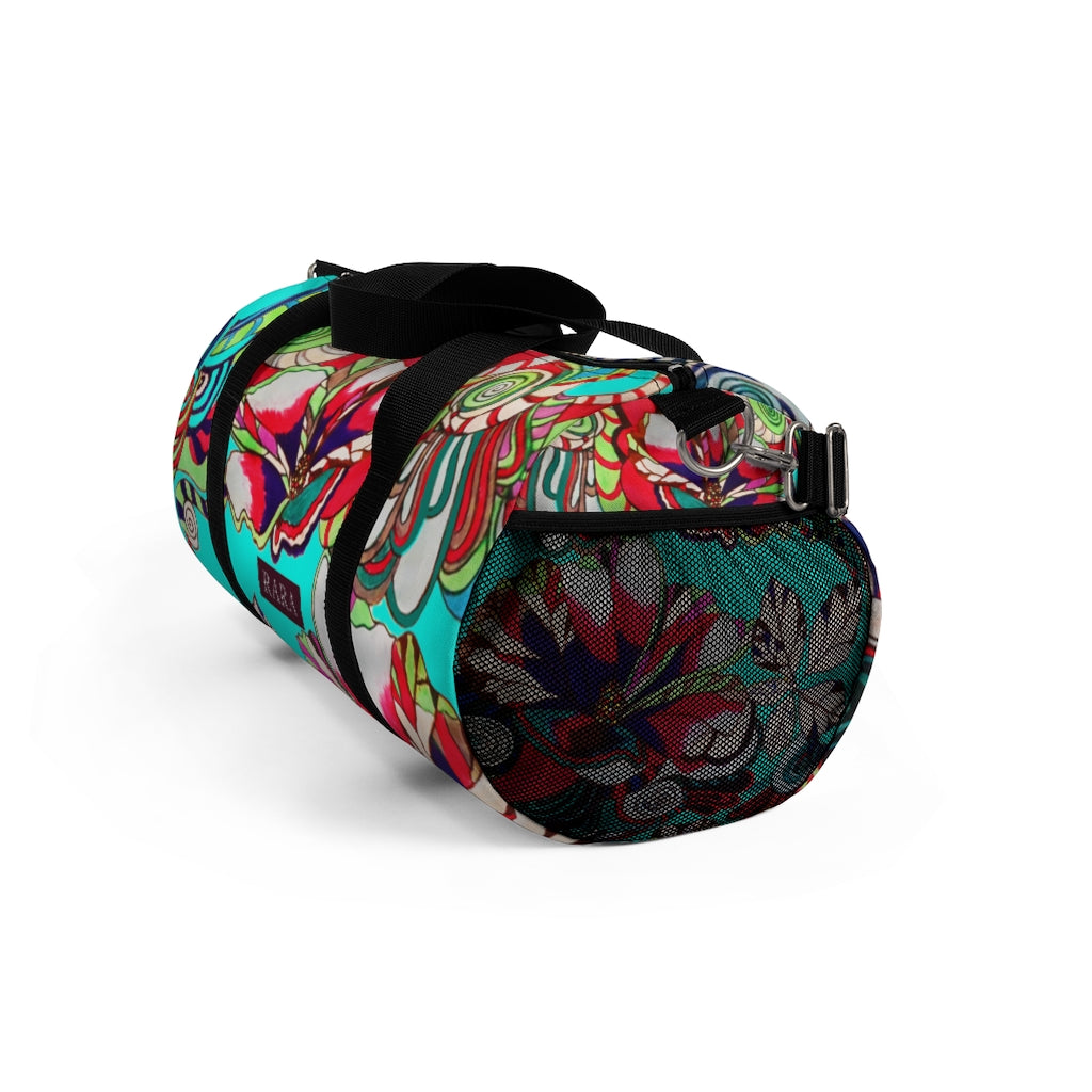 Artsy Floral Pop Cyan Duffel Bag