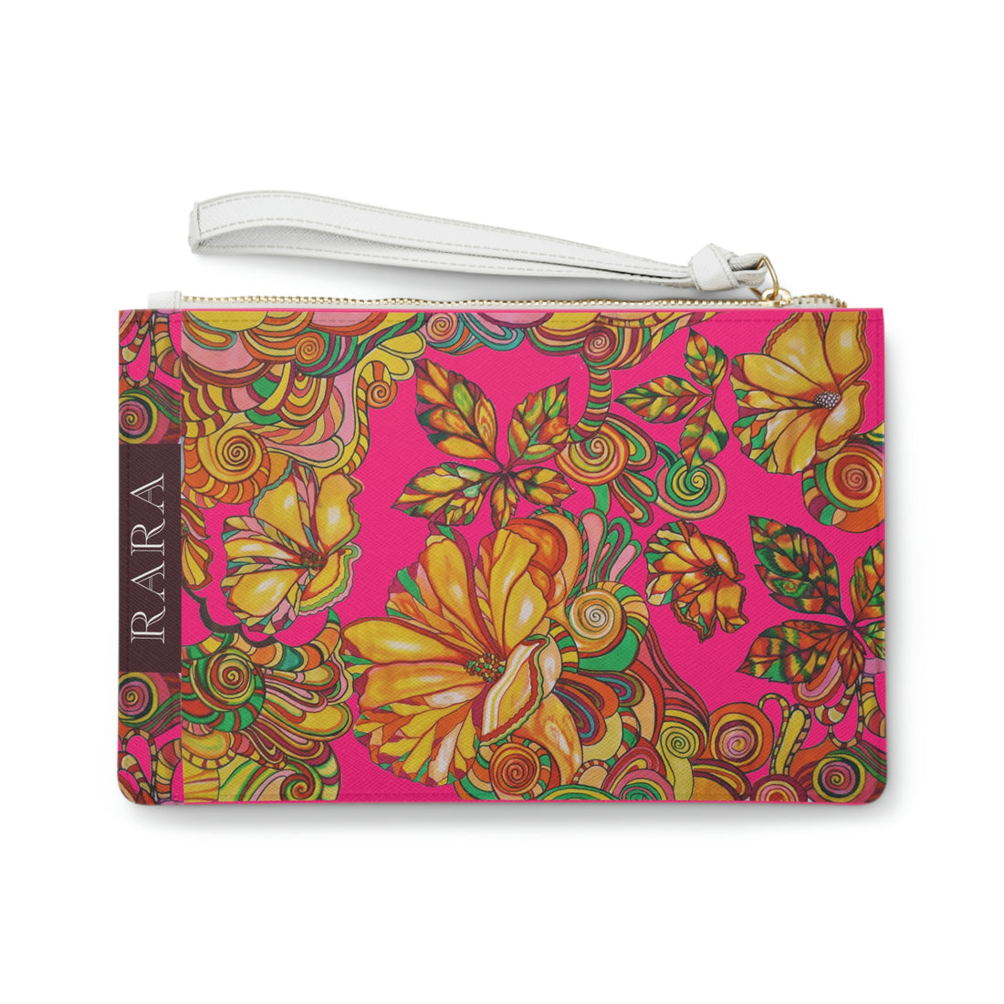 hot pink floral print clutch bag