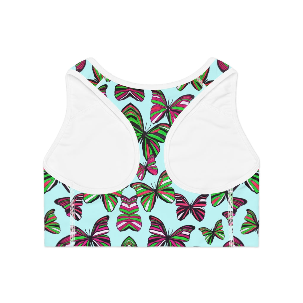 icy blue butterfly print sports bra
