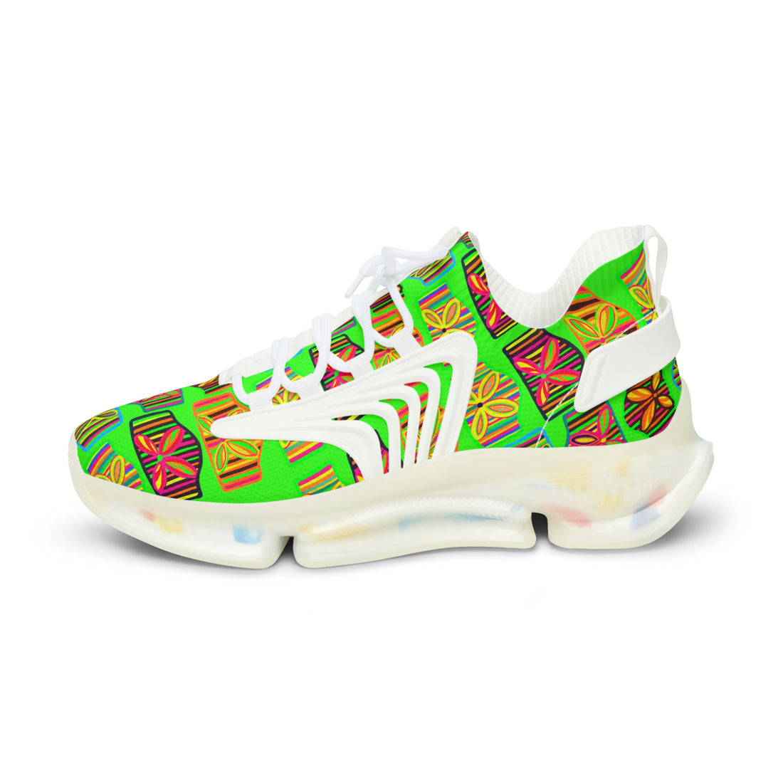 Neon Green Deco Print OTT Men's Mesh Knit Sneakers