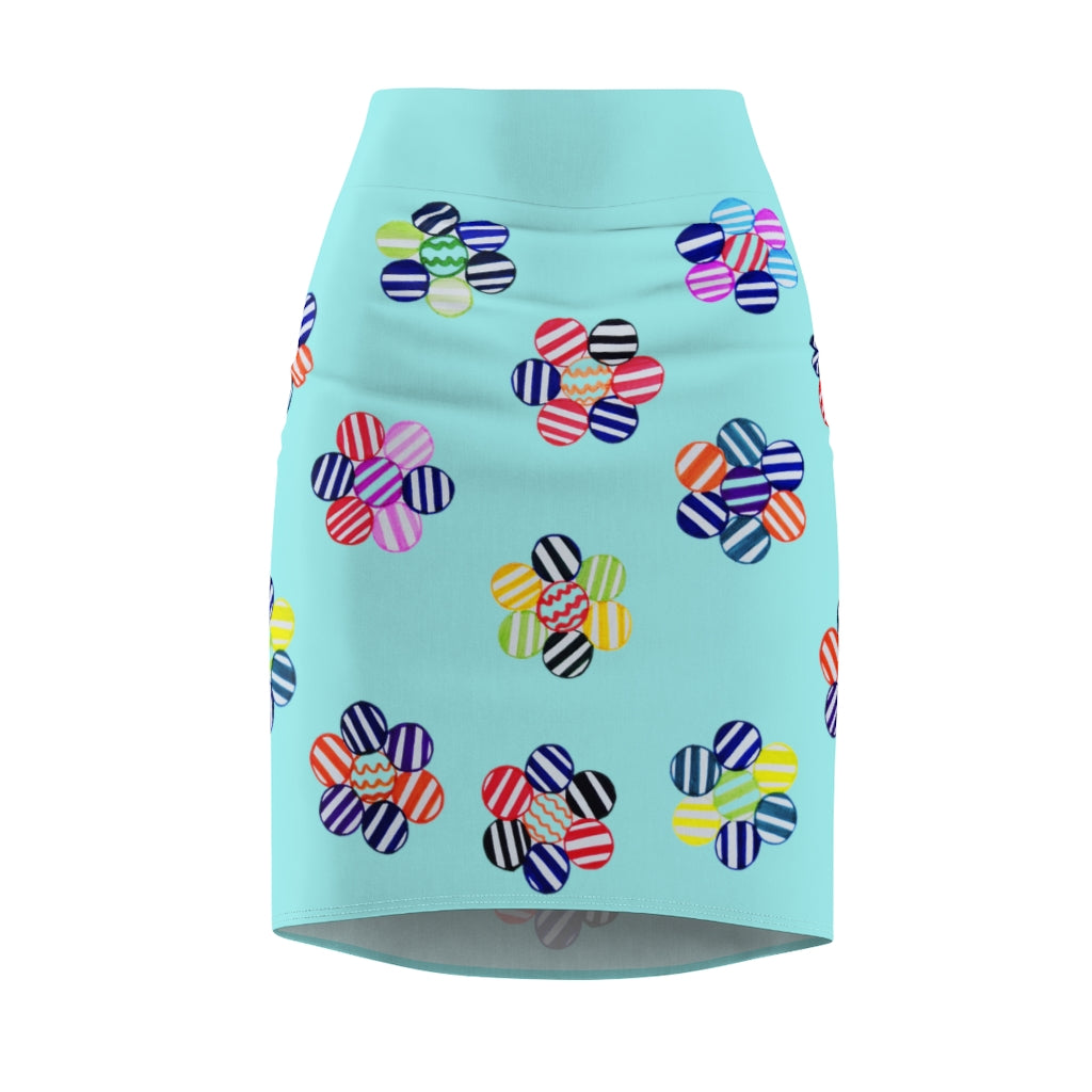 icy blue striped florals pencil skirt 