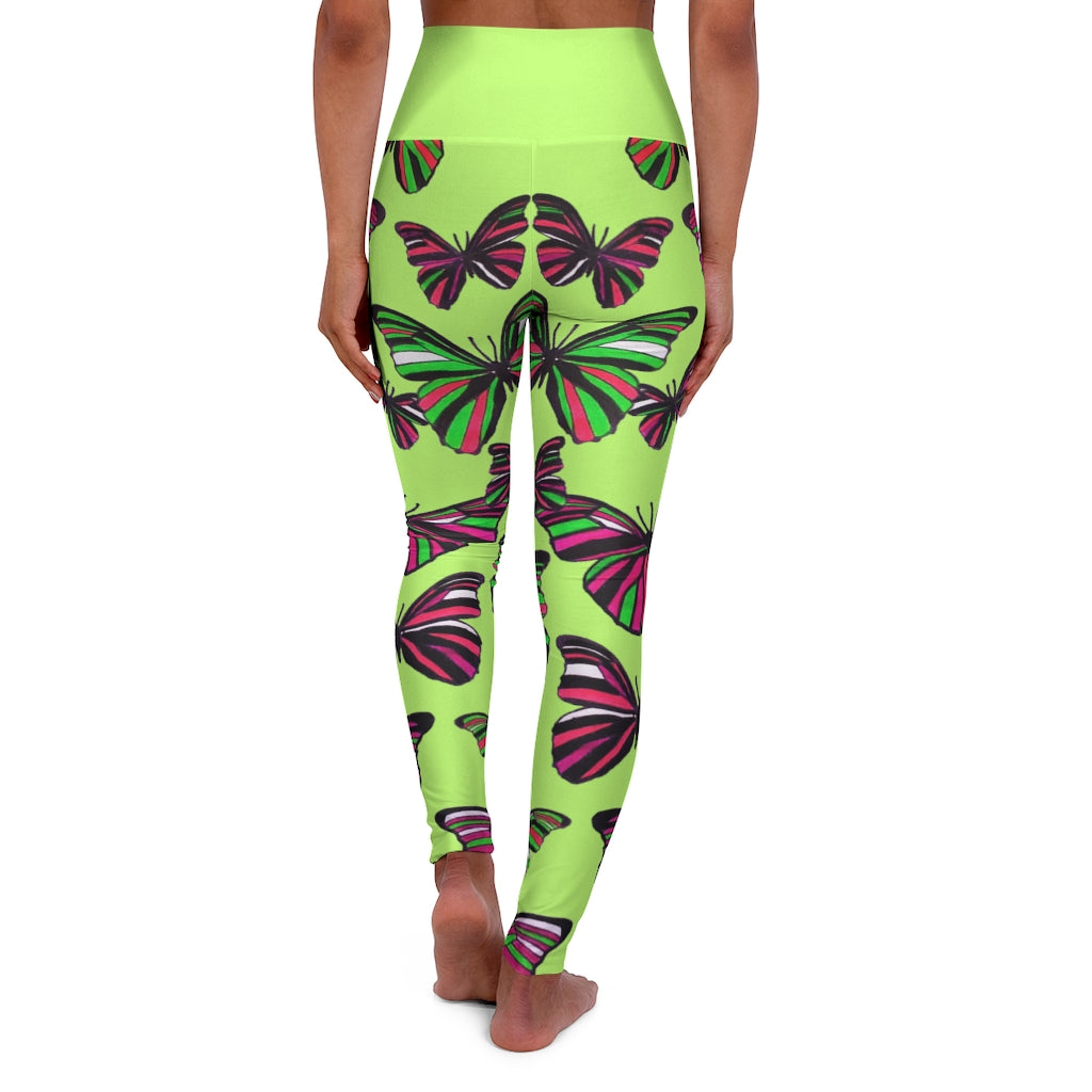 High Waisted Lime Butterfly Leggings
