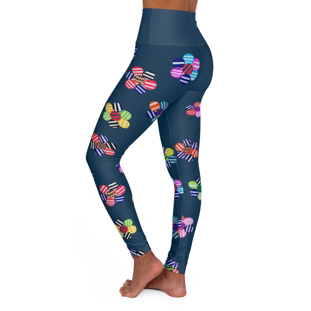 teal geometric floral printed yoga leggings