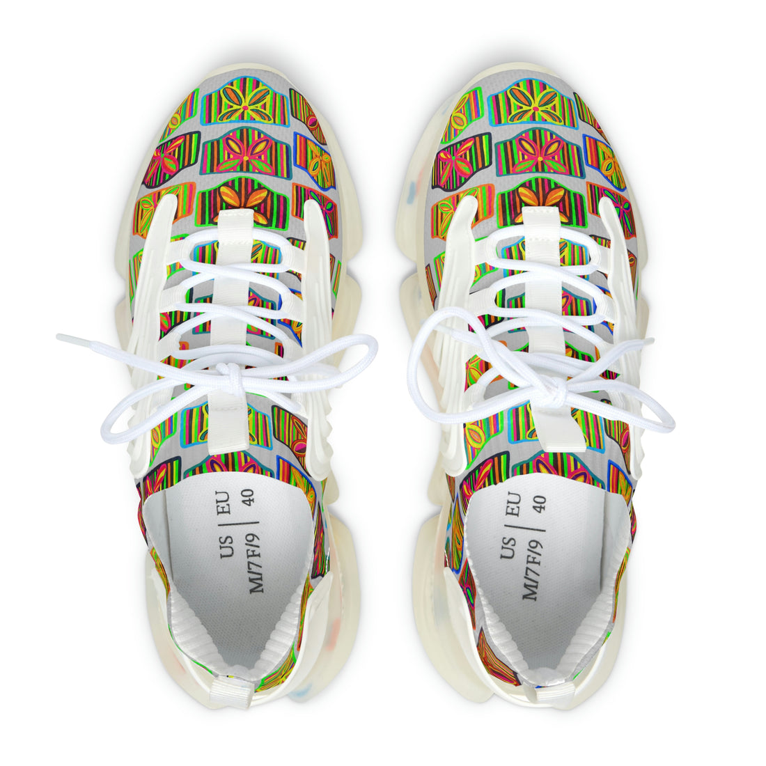 women's slate grey art deco print mesh knit sneakers