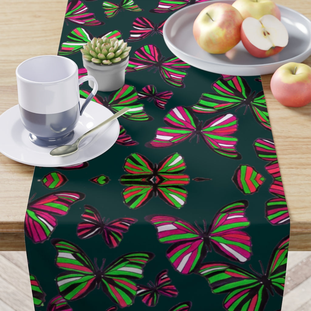 Butterflies Bottle Green Table Runner