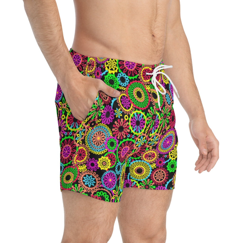 Men's 70'S Vibe Black Swimming Trunks